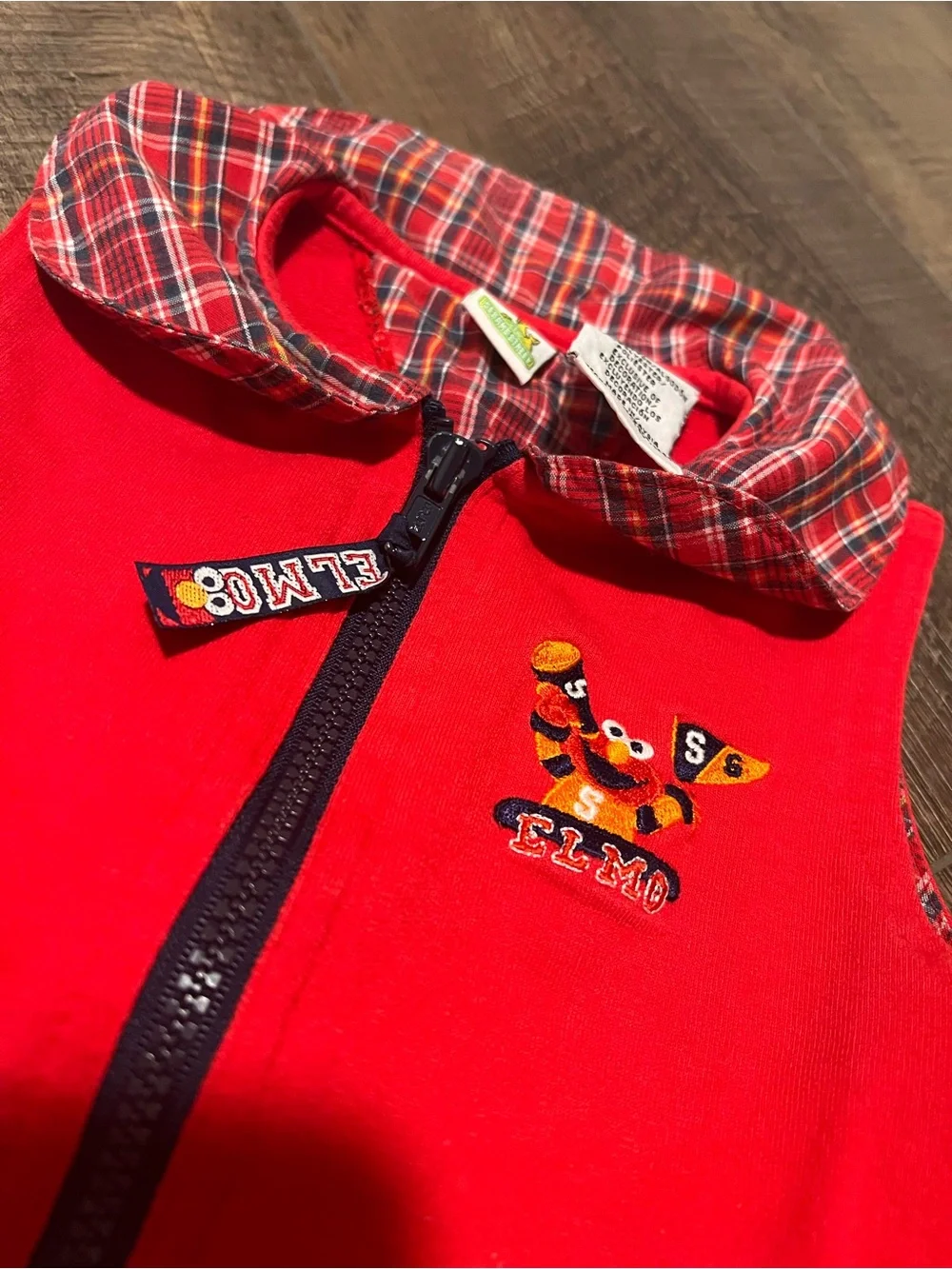 Sesame Street Red Fleece Vest with Plaid Collar
